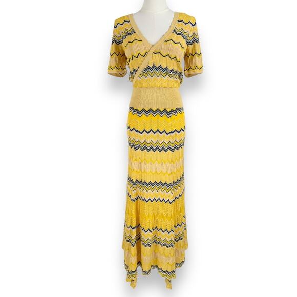 Sandro Paris Womens Zig Zag Wrap Top Midi Skirt 2PC Set 1 / XS Yellow - Picture 2 of 16